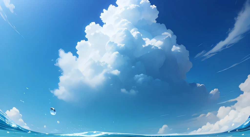 Summer Sea、Cumulonimbus、Blue sky background、8k、highest quality、Realistic、Looking up from below、Very delicate seawater、Crystal clear seawater、