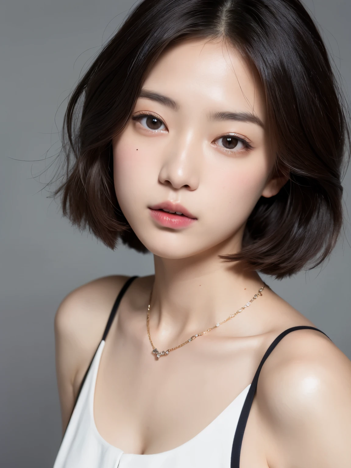 (highest quality、8k、32k、masterpiece、Hmph:1.2)、Cute Japanese Women Photos、Very short bob hair、Upper Body、necklace、Shooting from above、Don'Don'Don'Don't look at the audience、(Realistic、Photorealistic:1.37)、1 girl、Photographed in natural light、Physically Based Rendering、Excellent image quality、High resolution、1080p、(Detailed facial depiction)、(Detailed description of the hands)、(Detailed CG)、Rich details、(exquisite features)、(Best image quality)、(masterpiece)、(Fine Eyes)、Delicate clavicle、Various poses、profile、White wall、In front of a white door、(窓のあるWhite wallの部屋)、Earrings、Laughter、Spring Clothes、 Shortcuts、short hair、((White blouse))