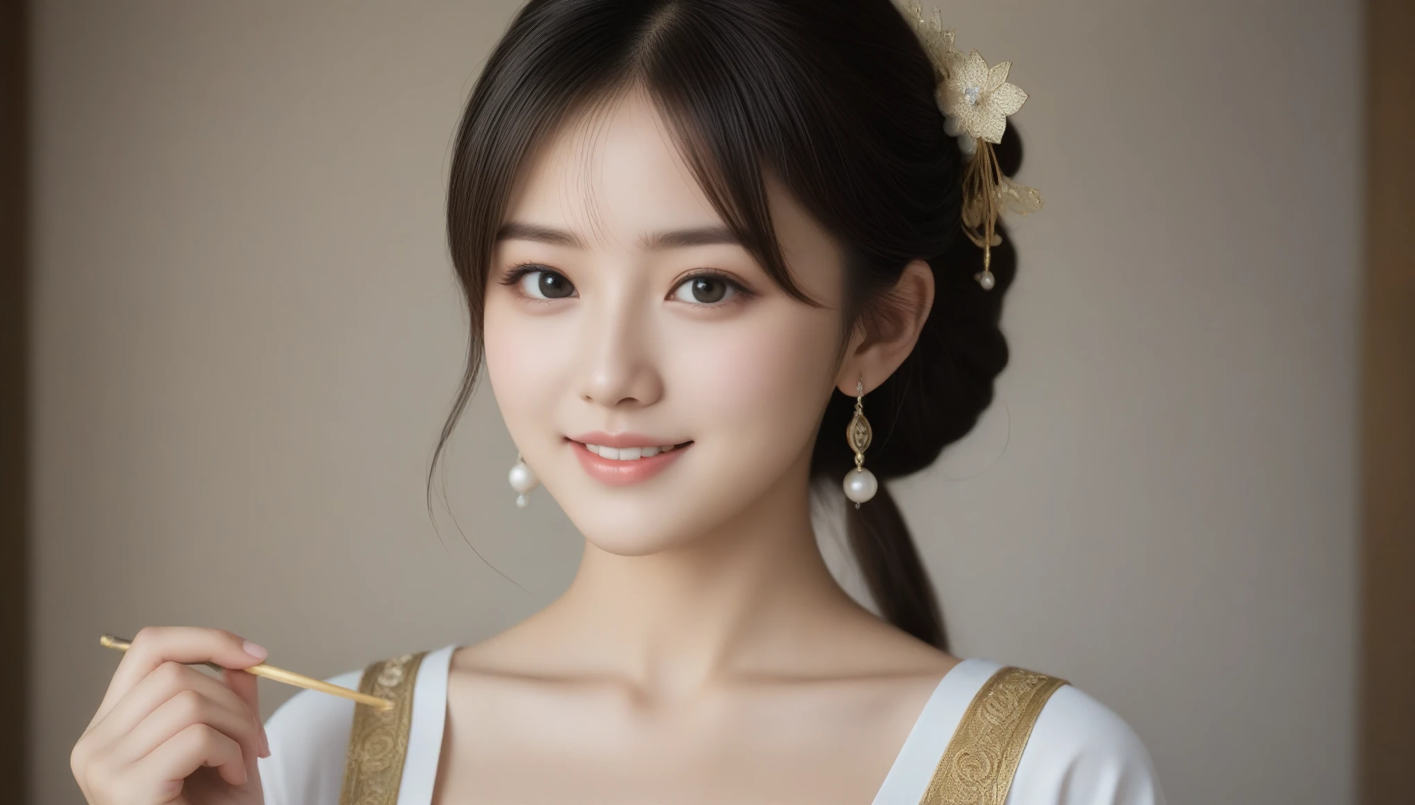 8k, Ultra-high resolution, highest quality, masterpiece, Surreal, photograph, 1 girl, (16 years old:1.3), pretty girl, Cute Face, Beautiful eyes in every detail, 細かくdetailedに,masterpiece,, One Girl:1.2, Japan Female Announcer, One beautiful woman、Cute trinkets、smile、Ancient Greek Costume,Beautiful Skin、誘惑する女性の体全体をdetailedに表現,Bold Pose,Looking at the audience、beauty,Long neck、Laugh a little、Please close your mouth and laugh、(((Ideal body type))),A cup small breasts :2,、Portraiture:2、Perfect Anatomy、鮮明なdetailed、detailed、Surreal、Light and shadow,Strong light,Fashion magazine cover,Thin lips