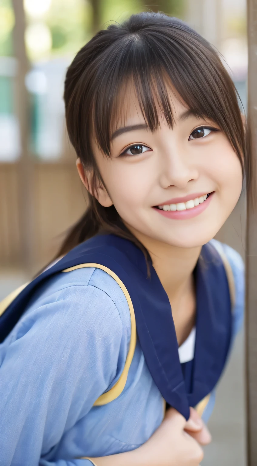 Japanese schoolgirl),((Beautiful girl)),cleavage,the expression imagining what feels good:1.2,(perfect body beauty:1.2),((perfect body)),(shy smile),beautiful teeth,