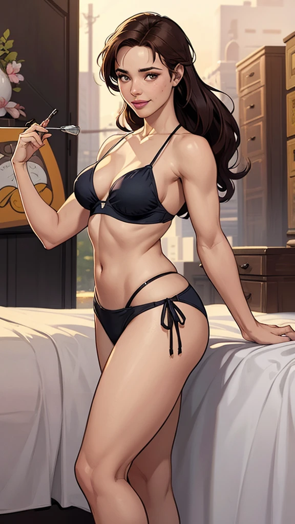 Estilo J. Scott Campbell Rachel McAdams sheet sorriso feliz Personagem Lara croft imagem de corpo inteiro desenho animado de uma mulher .cartoon style illustration, estilo de arte dos desenhos animados, estilo de arte dos desenhos animados, digital illustration style, design de personagens altamente detalhado, arte digital detalhada fofa, City fan art, Design de personagens de retrato, beautiful digital illustration, retrato de alta qualidade, Arte em quadrinhos, mulher jovem. expression of desirean in a bikini and