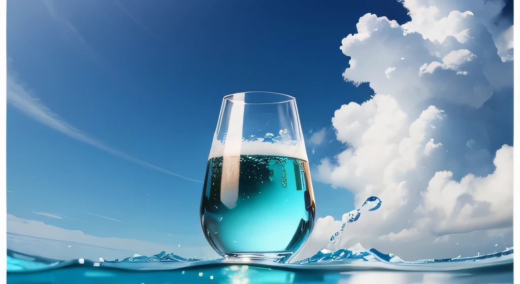 Summer Sea、Cumulonimbus、Blue sky background、8k、highest quality、Realistic、Looking up from below、Very delicate seawater、Crystal clear seawater、