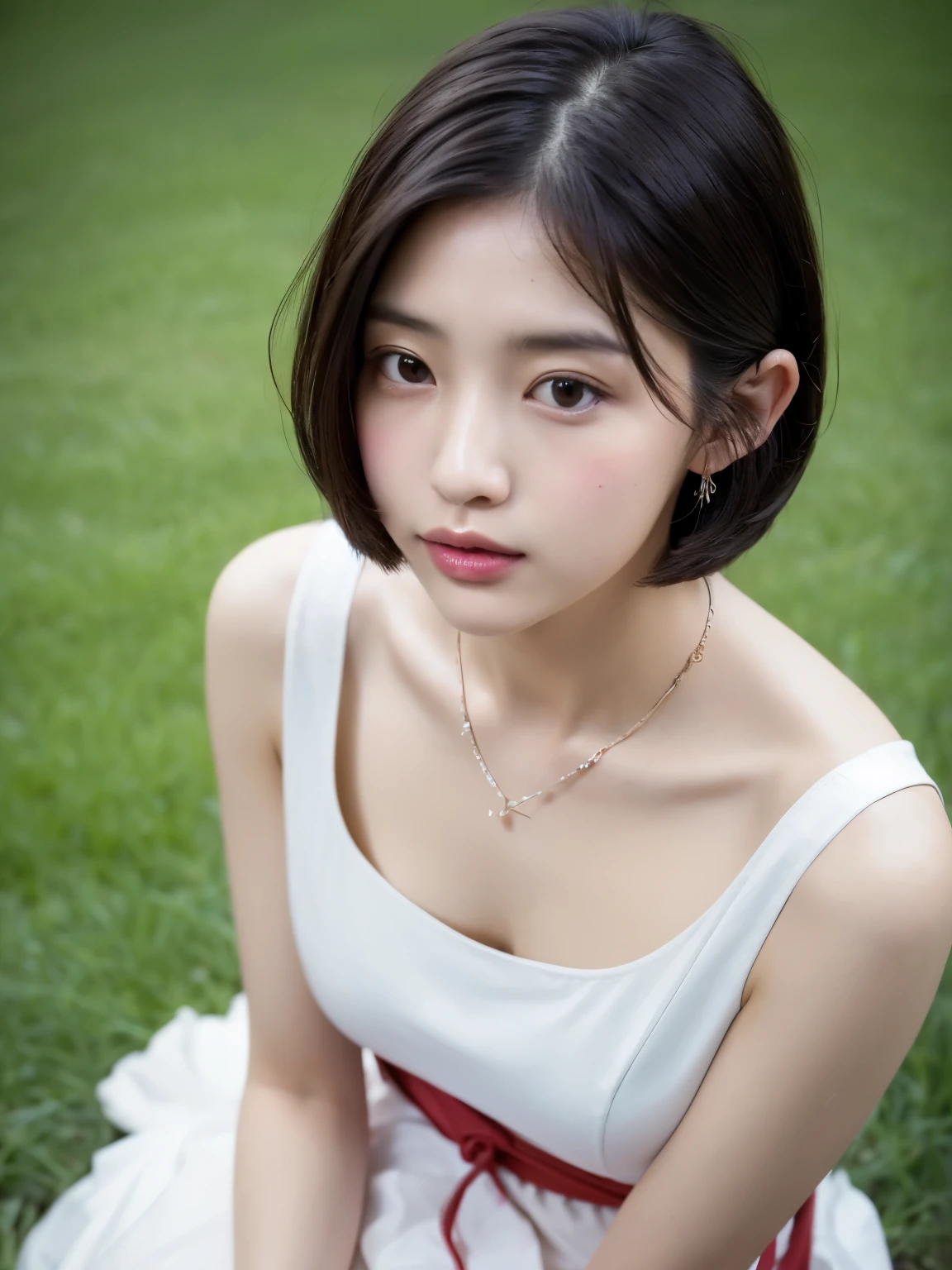 (Best Quality,4K,hight resolution,masutepiece:1.2),girl with (15 years old)、is wearing dress、Ride the swing、a closeup、top of the pendulum、spring city park,Soft lighting,Vibrant colors,Happiness,Welcoming environment,Warmth,Shortcut Hair,Peace and quiet,Excitement and anticipation,Snowy landscape,Enchanted moments,