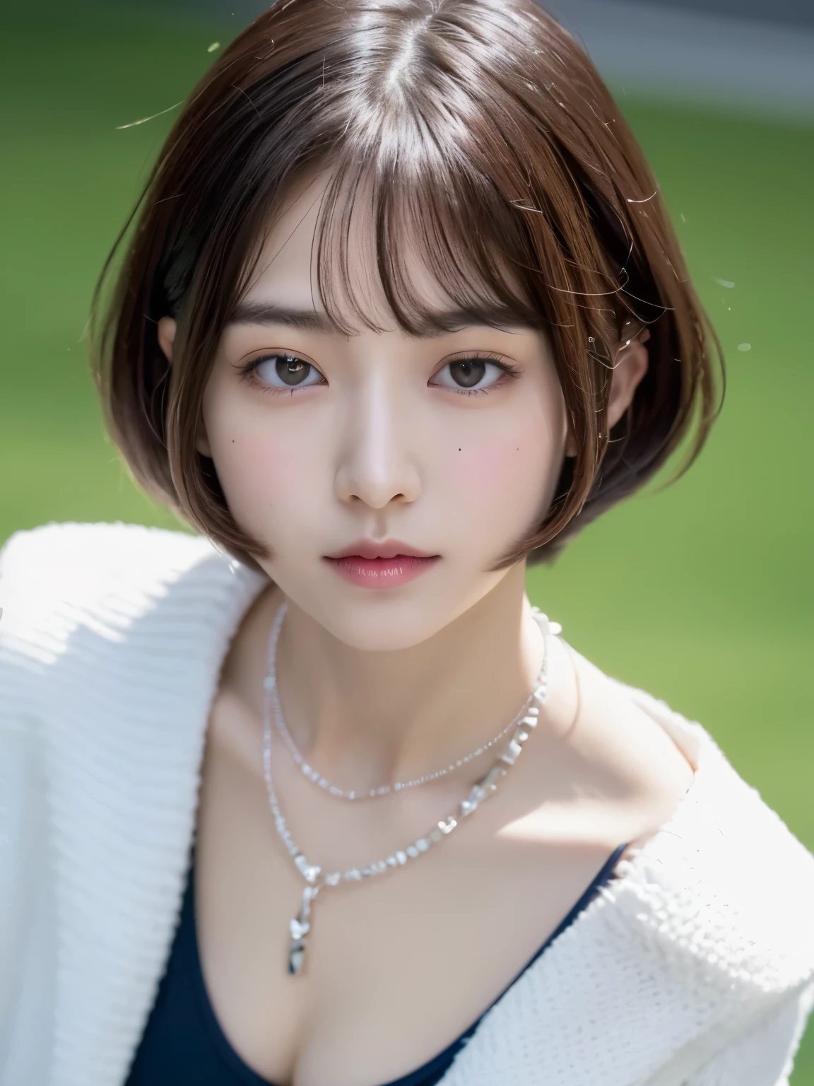 (highest quality、8k、32k、masterpiece、Hmph:1.2)、Cute Japanese Women Photos、Very short bob hair、Upper Body、necklace、Shooting from above、Don&#39;Don&#39;Don&#39;Don&#39;t look at the audience、(Realistic、Photorealistic:1.37)、1 girl、Photographed in natural light、Physically Based Rendering、Excellent image quality、High resolution、1080p、(Detailed facial depiction)、(Detailed description of the hands)、(Detailed CG)、Rich details、(exquisite features)、(Best image quality)、(masterpiece)、(Fine Eyes)、Delicate clavicle、Various poses、profile、White wall、In front of a white door、(窓のあるWhite wallの部屋)、Earrings、Laughter、Spring Clothes、 Shortcuts、short hair、((White blouse))
