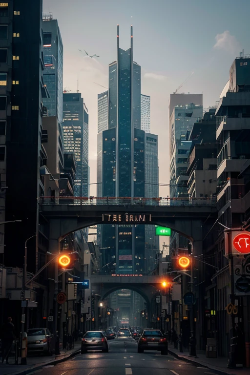Let's imagine a futuristic city where skyscrapers dominate the skyline with their bold and innovative forms, designed with translucent materials and bright neon that light up the night with a spectacle of colors. The streets, above and below the surface, are filled with autonomous vehicles floating on electromagnetic tracks, while drones buzz incessantly through the sky.

The architecture is imposing, mixing ultramodern designs with elements of sustainability, such as vertical gardens that extend along the buildings, absorbing a fraction of the pollutant particles. Giant screens display holographic advertisements, news, and digital artworks, turning every corner into a visual show. Elevated pedestrian walkways connect buildings, facilitating movement without descending to street level.

Despite the vibrant lighting and incessant activity, the sky above is a grayish hue, thick with pollution. Stars are almost invisible, obscured by the constant city lights and the dense layer of smog. The clouds have a metallic tint, reflecting the urban light in a continuous, artificial glow.

The city's inhabitants, dressed in technological clothing that regulates body temperature and monitors health in real-time, move nimbly through urban spaces. Stylish respiratory masks are common, a necessary accessory due to the polluted air.

Beneath the bright and modern surface, the infrastructure systems are equally advanced, with networks of tunnels housing high-speed trains and automated maintenance systems. However, pollution and environmental challenges are a constant reminder of the cost of progress and unchecked urban expansion.

Amidst this complexity, the city pulses with life and innovation, representing both the pinnacle of human development and the challenges and sacrifices that come with the pursuit of a more advanced future.