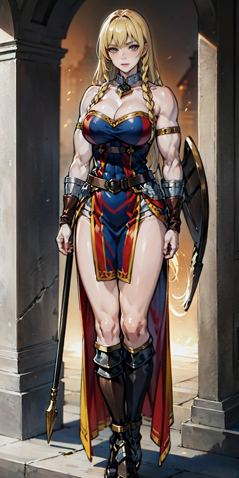 full body standing symmetrical beautiful woman, hyper realistic, 1girl, Asgard, Valkyrie, Lady Knight, correct anatomy, epic fantasy digital art, tmasterpiece, 8k, high definition resolution, detailed drawing, superior quality, epic composition, muscular body, muscular turned arms behind body