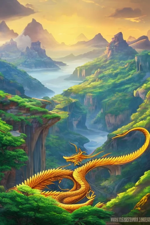So sublime and divine々A beautiful golden dragon floats in the center of the screen, glaring at the camera.。金色のThe dragon is幸せをもたらす神なのでとても有難い存在である。The surrounding area is a canyon where no one can get close, and lightning is flashing in the background.、The sun is shining brightly。The dragon is、I want a realistic image。A man standing at the bottom of the canyon is worshipping the dragon with gratitude.。