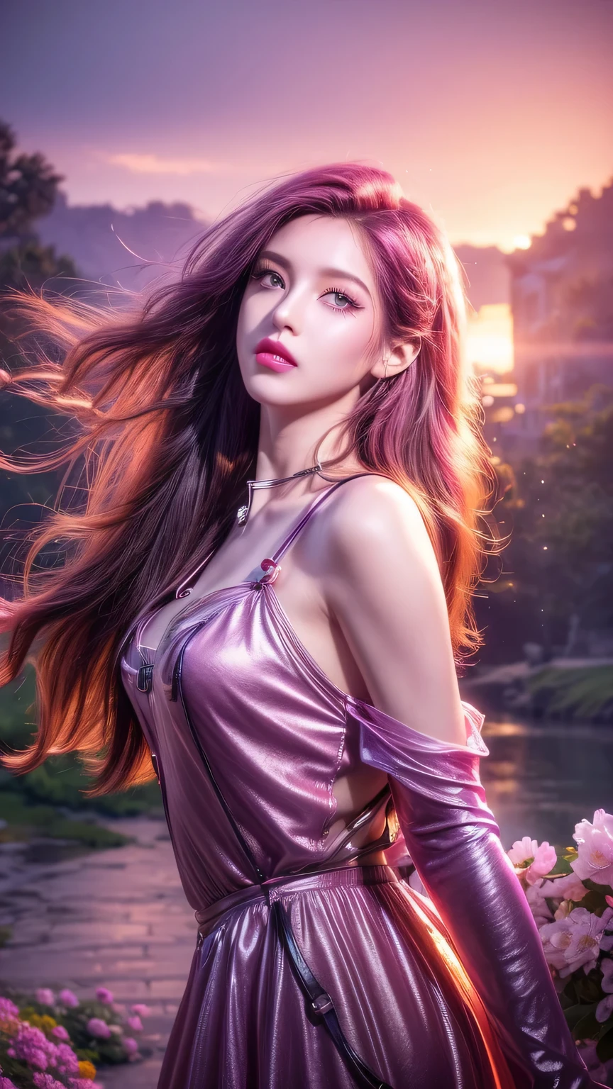 A woman in a purple dress standing in front of a river - SeaArt AI