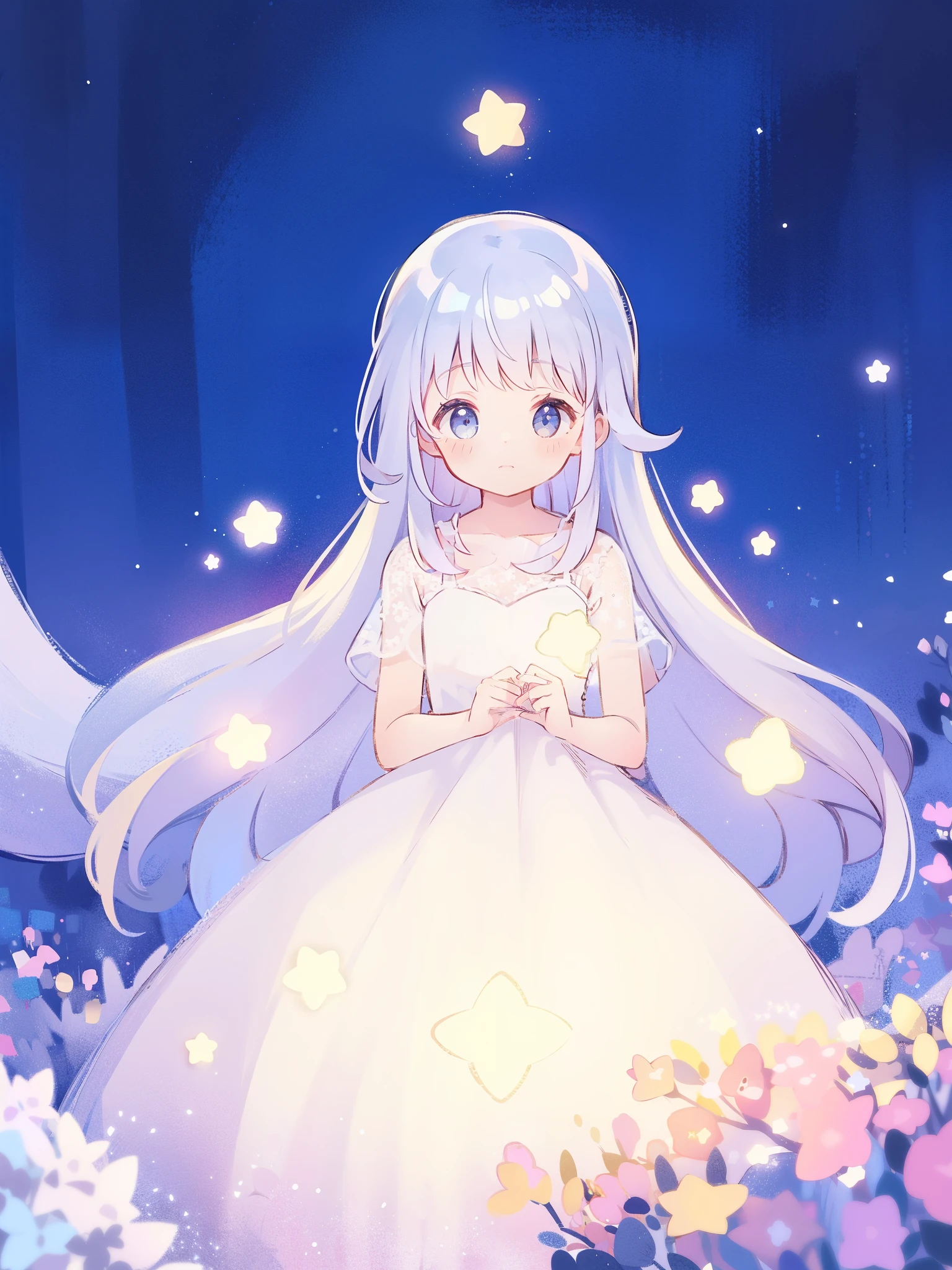 wishing stars, girl wearing an ethereal translucent dress made of stars, magical, fantasy, whimsical, complex drawing, highly detailed, ethereal, starry night, midjourney style