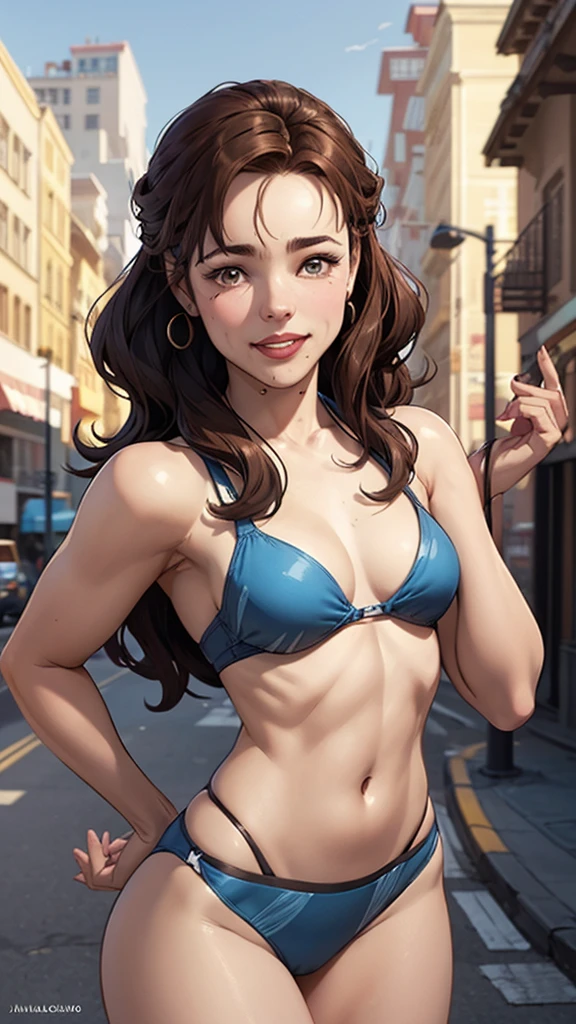 Estilo J. Scott Campbell Rachel McAdams sheet sorriso feliz Personagem Lara croft imagem de corpo inteiro desenho animado de uma mulher .cartoon style illustration, estilo de arte dos desenhos animados, estilo de arte dos desenhos animados, digital illustration style, design de personagens altamente detalhado, arte digital detalhada fofa, City fan art, Design de personagens de retrato, beautiful digital illustration, retrato de alta qualidade, Arte em quadrinhos, mulher jovem. expression of sexual desire a woman in a bikini and