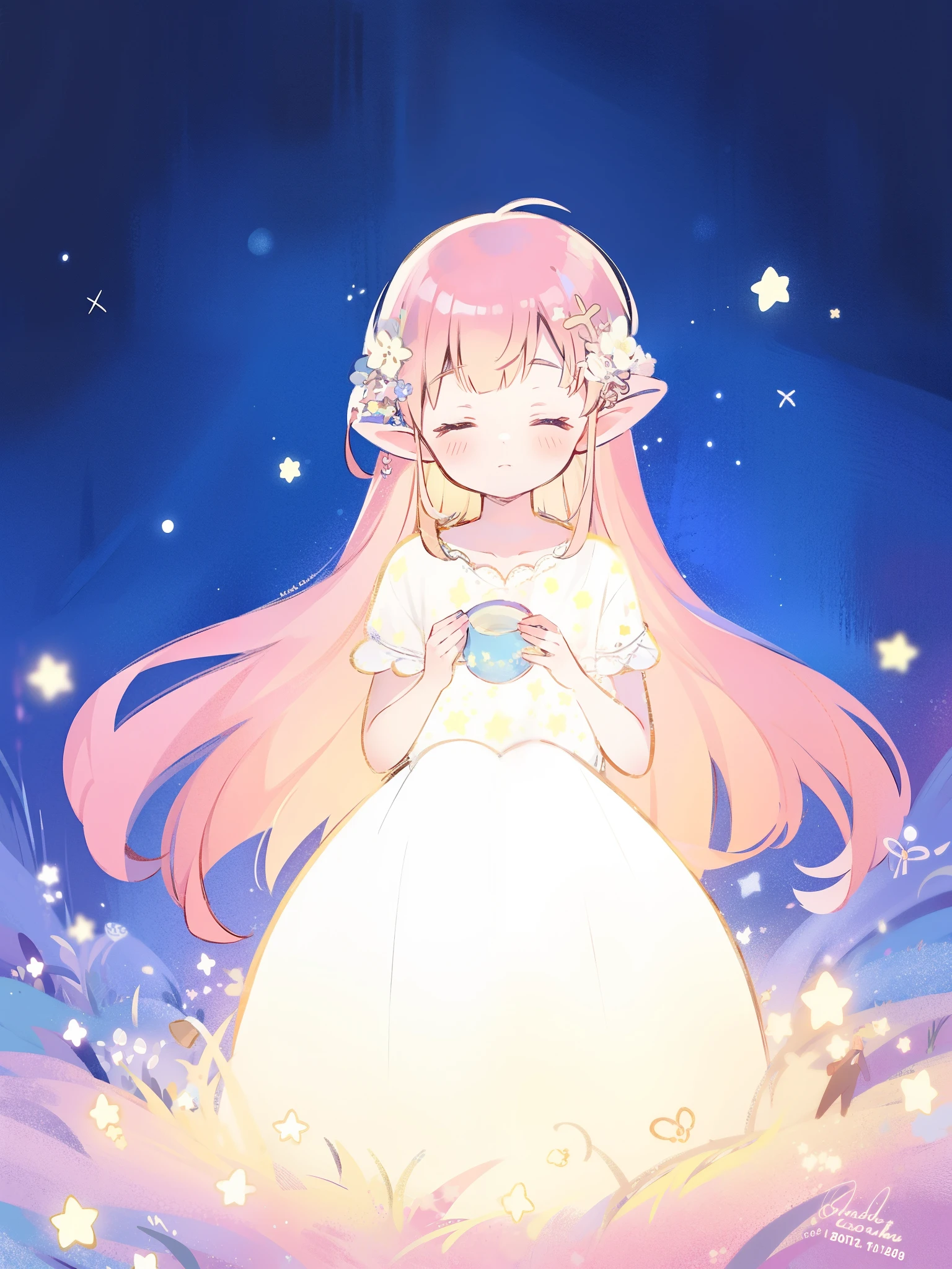 wishing stars, girl wearing an ethereal translucent dress made of stars, magical, fantasy, whimsical, complex drawing, highly detailed, ethereal, starry night, midjourney style