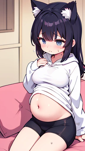 Have cat ears、work、Looks very painful、Small face、、Very embarrassed look、Big Breasts、Very impatient、Trembling、Sweating、Are pregnant、disease、abdomen、abdomen、Wearing a tight-fitting hoodie、Show only your belly、Lots of girls、Last month of pregnancy、1One navel、Sitting on the sofa