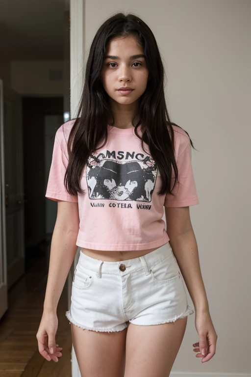 a girl with straight black hair wearing shorts