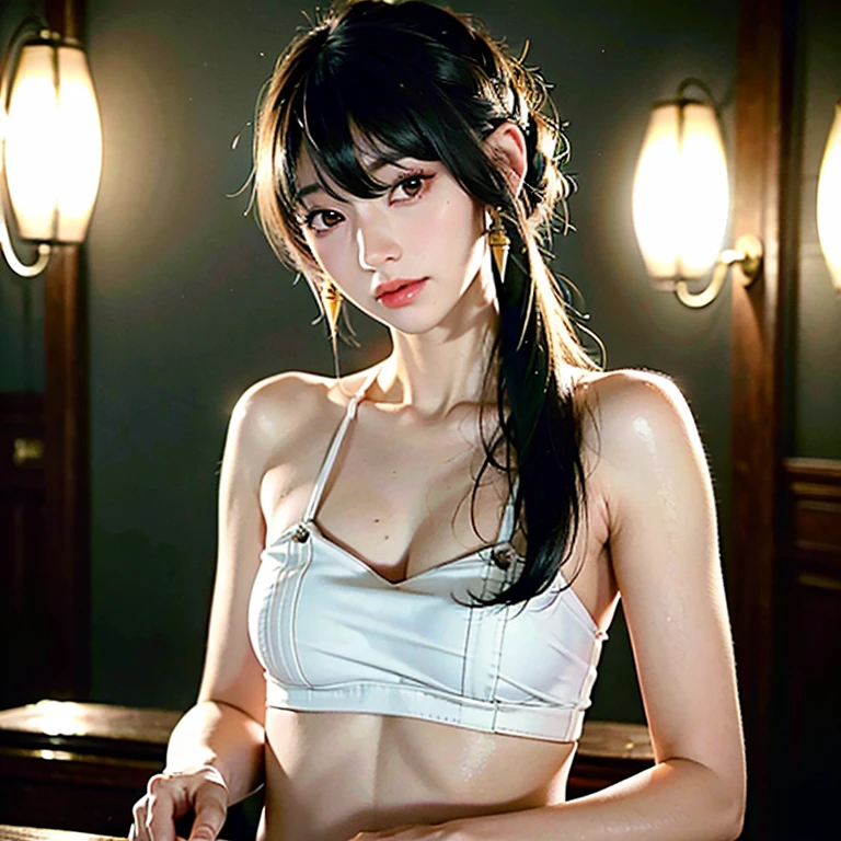 (8k, RAW photograph, highest quality, masterpiece:1.3),(Genuine,photograph:1.37),(Looking at the audience:1.331),Pause,One girl,Very beautiful face,small,Hair weight,Fluffy hair,Random representation,Big eyes,highest quality Hair,((highest quality)), ((masterpiece)), (detailed), whole body, wallpaper, Attention to detail, Perfect balance, Tight waist, Chestnut Hair, beautiful, Beautiful Skin, beautiful white skin, (masterpiece:1.3), SLR photograph, Best image quality: 1.4, (Rough long hairstyle:1.2), (Soft Breasts), Cleavage:1.2, Spy x Family Yol Forger Costume, Spy x Family, In combat