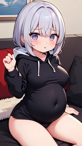 Shaggy Hair、work、Looks very painful、Small face、、Very embarrassed look、Big Breasts、Very impatient、Trembling、Sweating、Are pregnant、disease、abdomen、abdomen、Wearing a tight-fitting hoodie、Show only your belly、Lots of girls、Last month of pregnancy、１One navel、Sitting on the sofa、破裂しそうなabdomen、((巨大なabdomen))