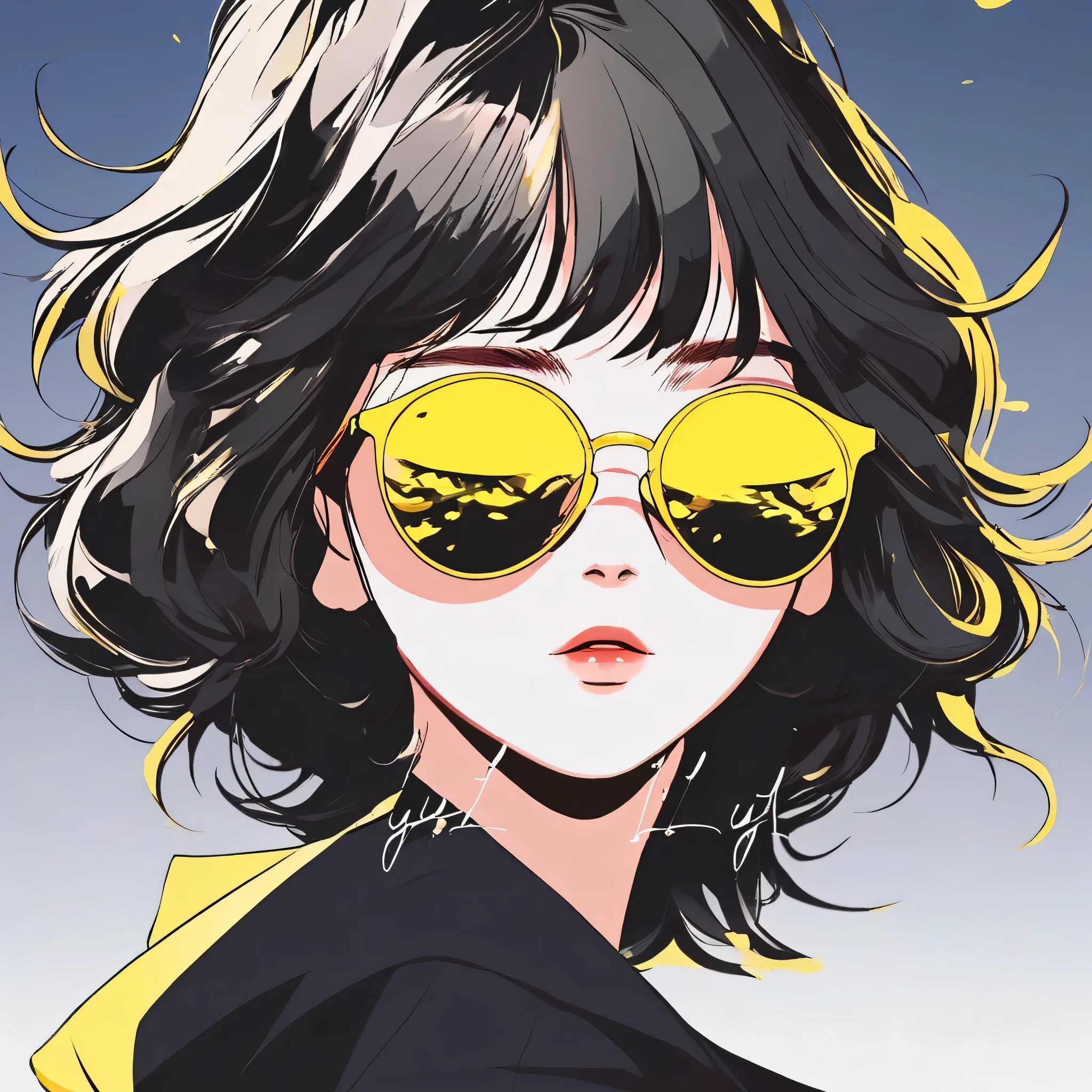 Anime girl with sunglasses in her hair, Guviz style artwork, Digital illustration style, Anime-style illustrations, Anime Style 4k, Yellow Eyes, Eyes Shining, Anime Style. 8k, Written by Ku Lei Lei, author:hero, Persona 5 art style wlopn