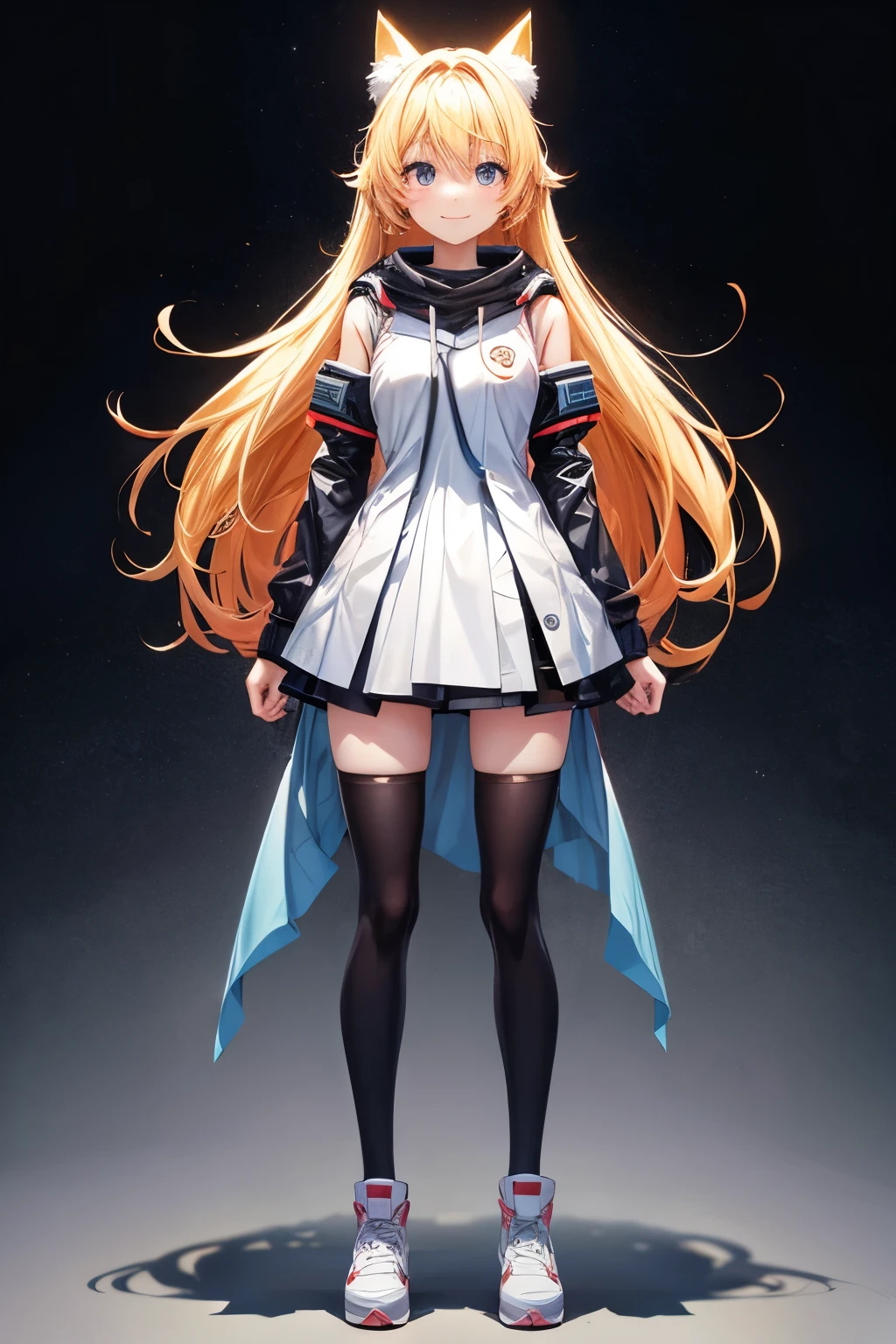 Full body, anime girl, standing, smile, looking at viewer, long gradient color hair, Active and cheerful personality, empty background