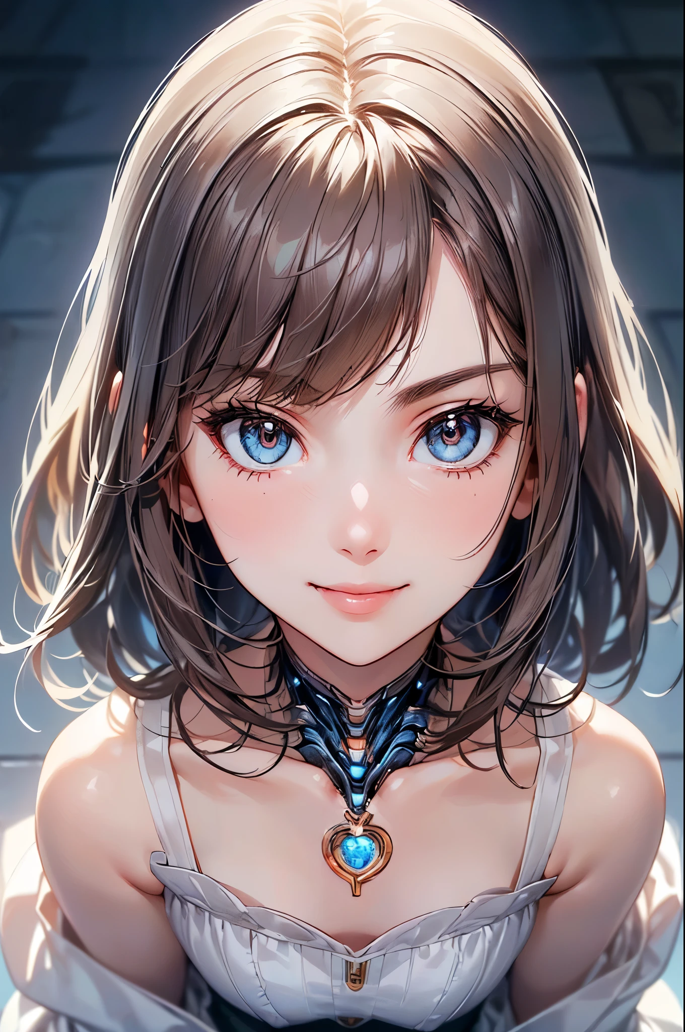 One Girl,(とてもcute少女:1.3),masterpiece,Highest quality,High resolution,Photorealistic,RAW Photos,Ray Tracing,Physically Based Rendering,beautiful girl,(:1.3),cute,Big eyes,(detailed pupils:1.2),(The face is facing sideways:1.3),Body facing sideways,Beautiful nose,High nose,Upturned nose,Fuller lips,Short black hair,ponytail,short hair,Detailed eyelashes,Thin eyebrows,Very fine grain definition,(Golden Ratio:1.3),(Face close-up,Face Focus:1.0),Small breasts,Slim figure,Short neck,White swimsuit,White Bikini,Ocean,Southern Island,Blue sky,White cloud,Portrait,View Viewer,Upper Body,Cinema Lighting,High resolution,Very detailed