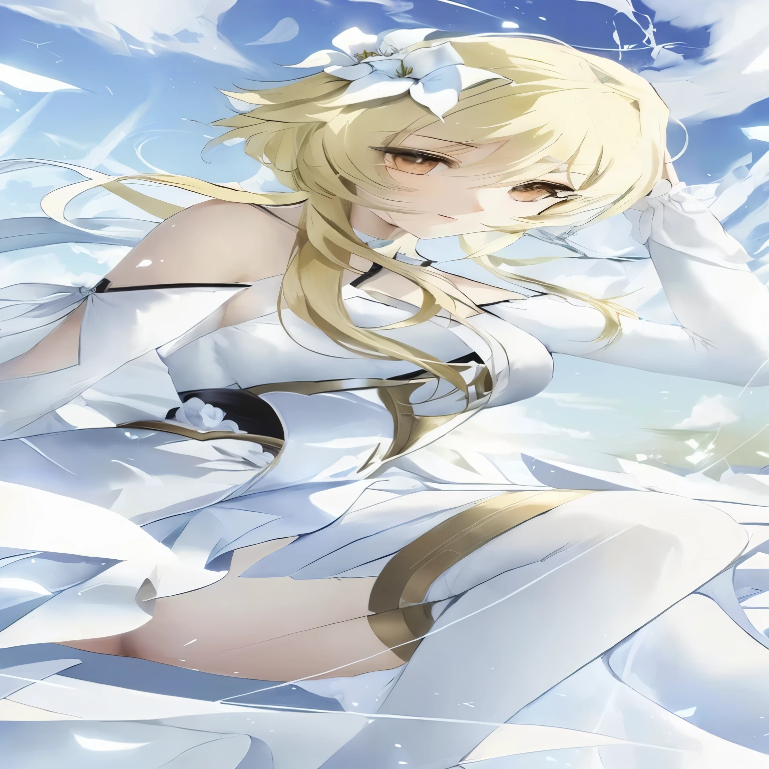 pessoa, cabelo loiro, vestido branco, nuvens, sky, nobody,