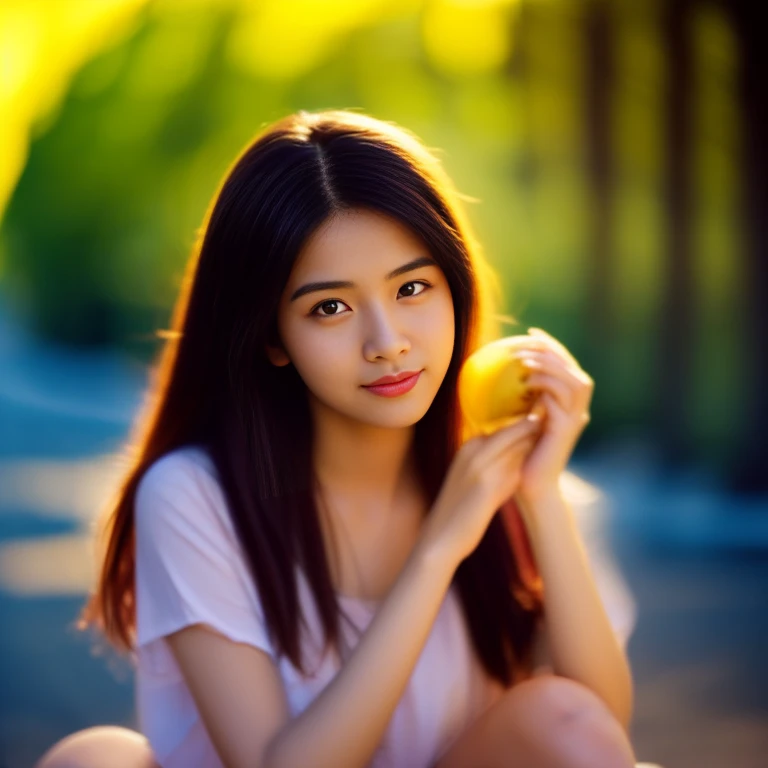 8K images, Shot with a high quality Fuji 45 camera..,000,Raw Photos 45,000,000 pixels,Warm light,A woman holds a banana in her hand., With a new beauty, young and cute girl, sexy girl, good girl, 18 years old, She is about 20 years old., She is about 20 years old., 22 years old, Asian girl, 19 year old girl, Thai anime girl, Korean girl, Age 21 years, chest 34 inches., wide aperture, Warm light, professional lighting, Sony A7R4, 50 mm sitting lens. ,Beautifully detailed eyes,
