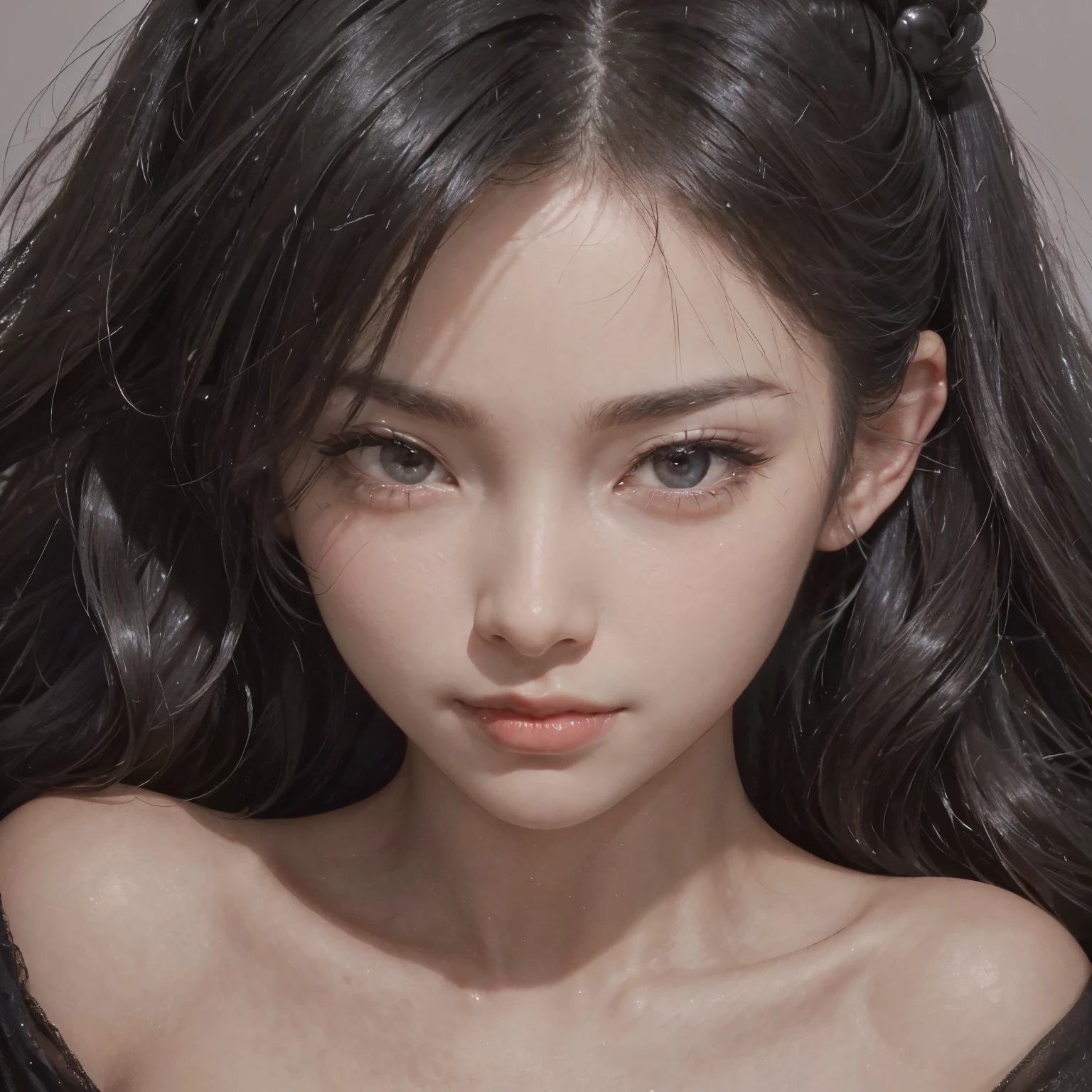 black hair, hair bobbles, wince, longeyelashes, solid circle eyes, light smile, stereogram, pov, atmospheric perspective, 8k, super detail, ccurate, best quality, super detail, high details, textured skin, confident, contradicting, two sides-one soul, darkness, alone, loneliness, two identities, sadness, confusion