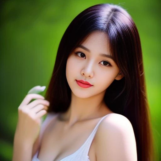 A woman holds a banana in her hand., With a new beauty, young and cute girl, sexy girl, good girl, 18 years old, She is about 20 years old., She is about 20 years old., 22 years old, Asian girl, 19 year old girl, Thai anime girl, Korean girl, Age 21 years, chest 34 inches., wide aperture, Warm light, professional lighting, Sony A7R4, 50 mm sitting lens. ,Beautifully detailed eyes,