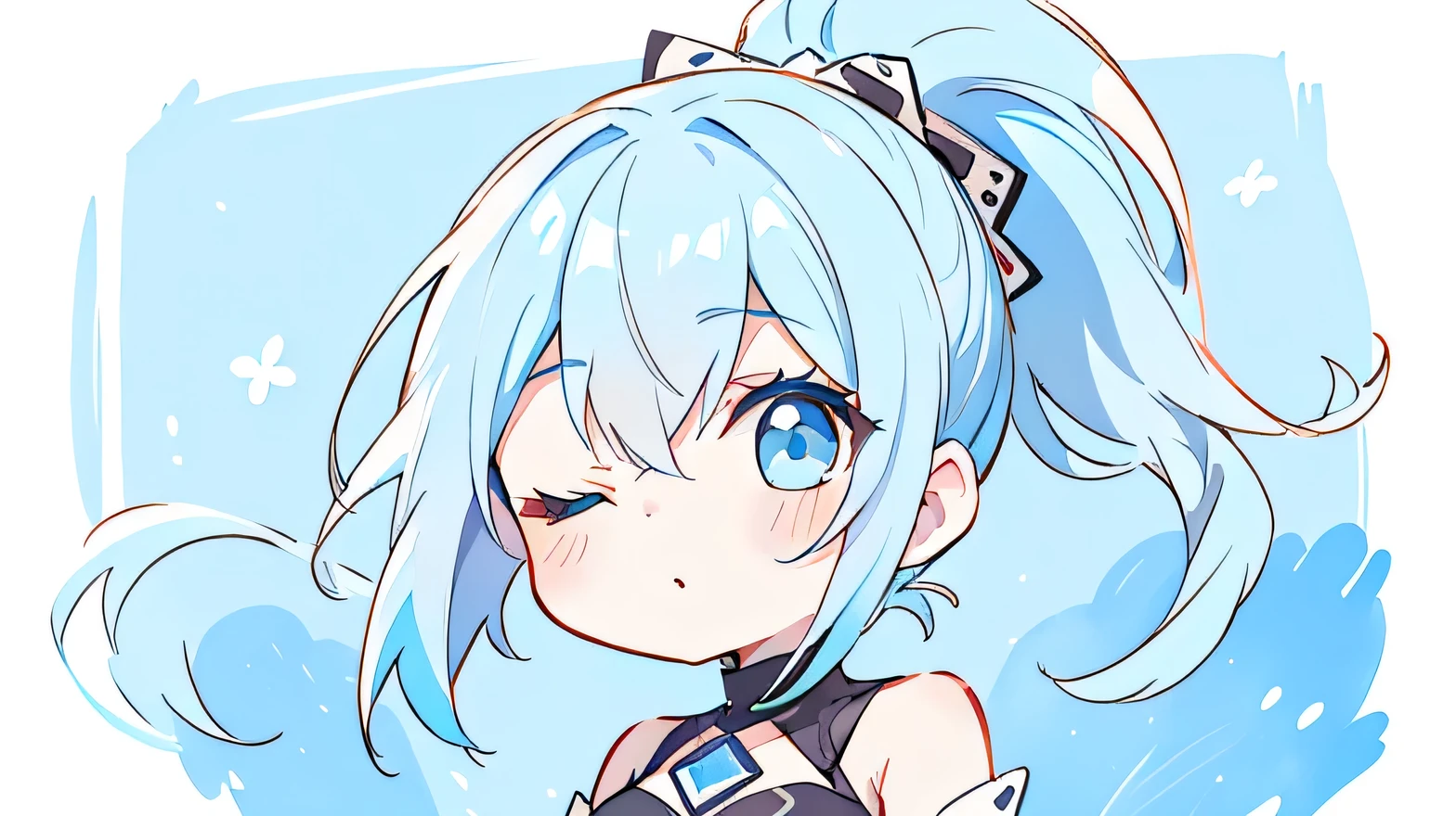 (Very bright:1.1), lite blue background, [1 girl:7], one eye closed, baby blue hair, blue Eyes, ponytail, Glamor fashion, ([sketch|watercolor \(Moderate\)]:1.15), (Inkblot:1.1), (pale:1.2), vector trace, Gradient Blending, Bright colors,((colorful)), That&#39;s excellent, very detailed, Complex, (Extremely low contrast:1.4)