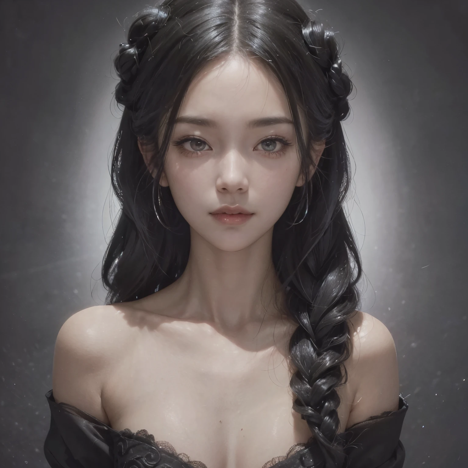 black hair, hair bobbles, wince, longeyelashes, solid circle eyes, light smile, stereogram, pov, atmospheric perspective, 8k, super detail, ccurate, best quality, super detail, high details, textured skin, confident, contradicting, two sides-one soul, darkness, alone, loneliness, two identities, sadness, confusion