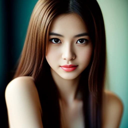 A woman holds a banana in her hand., With a new beauty, young and cute girl, sexy girl, good girl, 18 years old, She is about 20 years old., She is about 20 years old., 22 years old, Asian girl, 19 year old girl, wide aperture, Warm light, professional lighting, Sony A7R4, 50 mm sitting lens. ,Beautifully detailed eyes,
