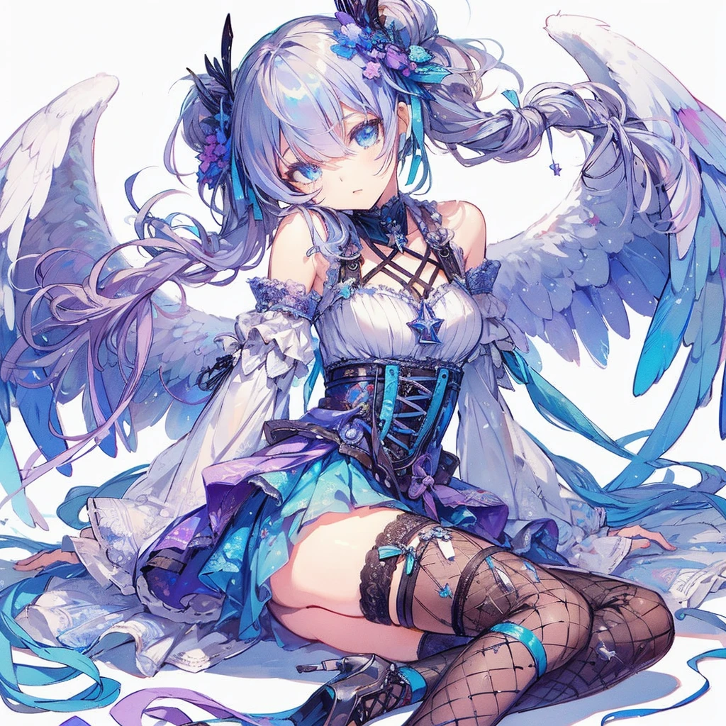 Anime angel girl with blue hair and wings sitting on the ground, artstation pixivでトレンド, Digital art on pixiv, Beautiful fantasy anime, Beautiful anime artwork, Beautiful anime art, I deny that, Top rated on pixiv, pixiv artstation の guweiz, pixiv Contest Winner, Beautiful angel girl, Beautiful Anime Girls, Beautiful eyes drawn in detail, Detailed beautiful big breasts