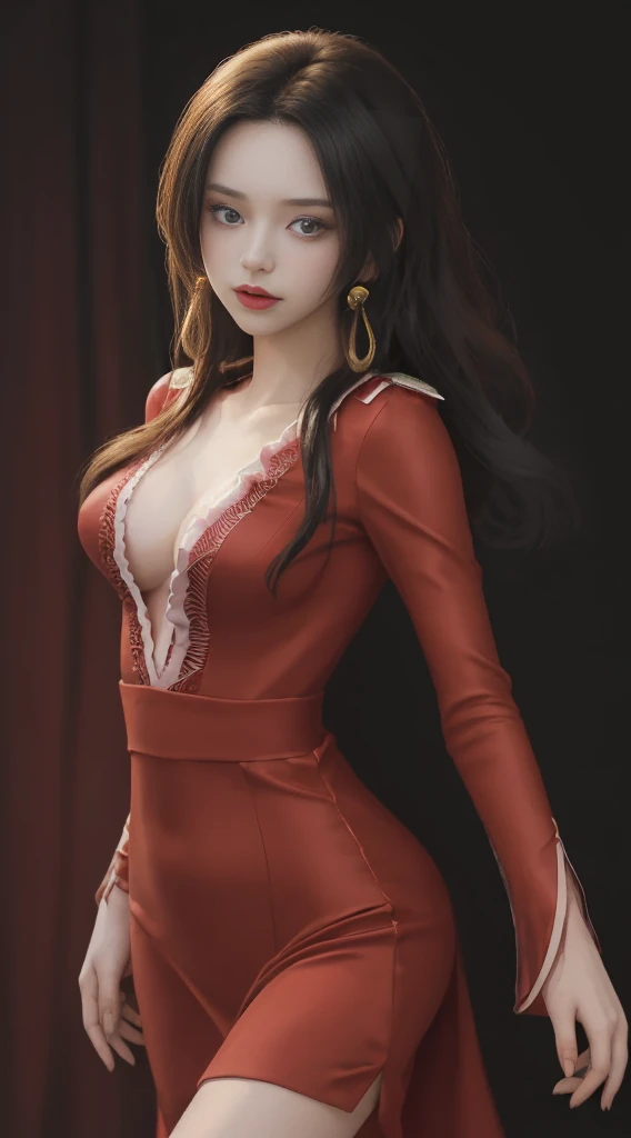 a girl with long hair, in a red suit consisting of tomatoes and cherries, lots of details, greenery, close-up, hyperdetalization, Greg Rutkowski style
