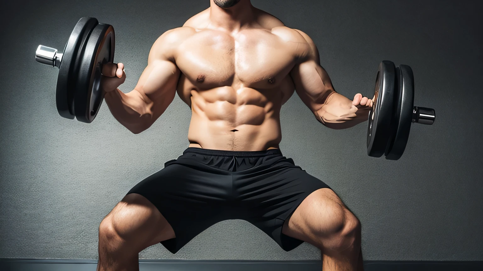 Big muscles, Big shoulders, Big muscles foot, Faceless Man, (Realistic),Holding a small dumbbell in one hand,Topless