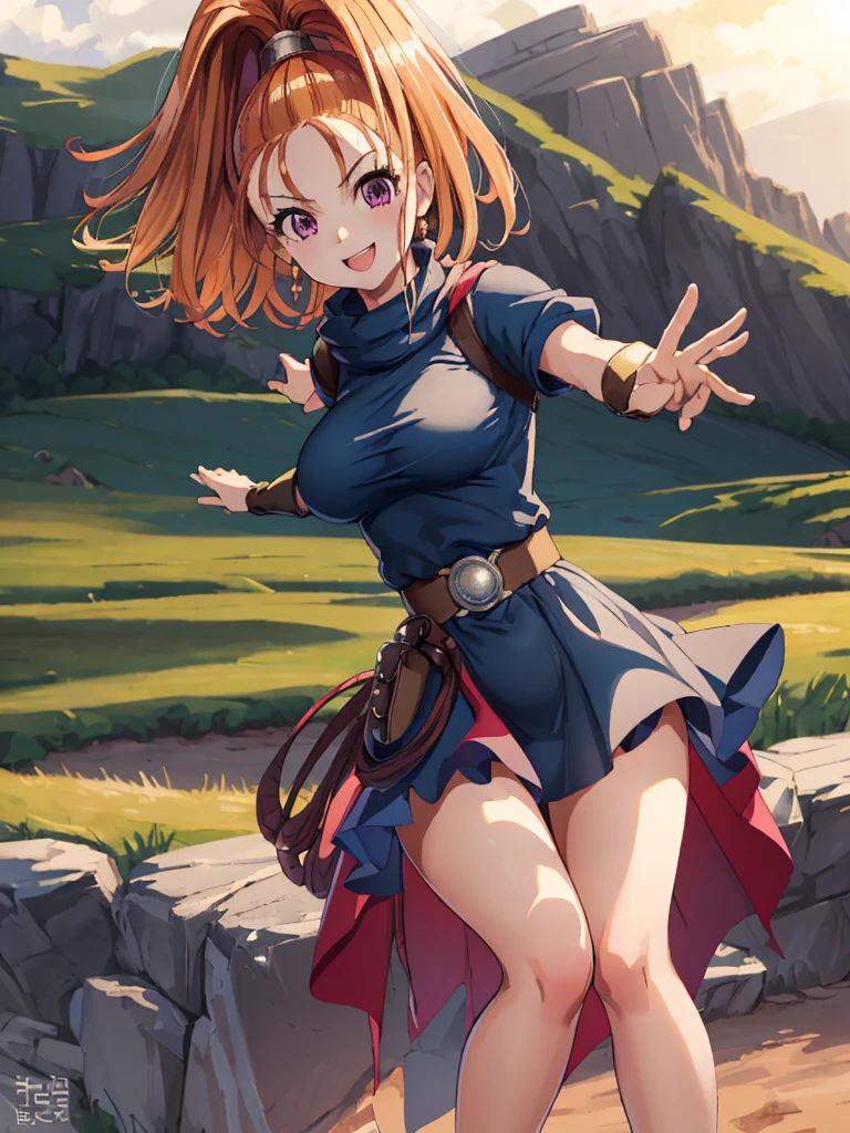 DQ6 Barbara,High Ponytail,dress,Big Breasts,
(highest quality, Tabletop, RAW Photos,Super detailed:1.2), One Girl,alone,View Viewer,smile、flare skirt、sexy、The skirt flutters in the wind、Pose that emphasizes the buttocks