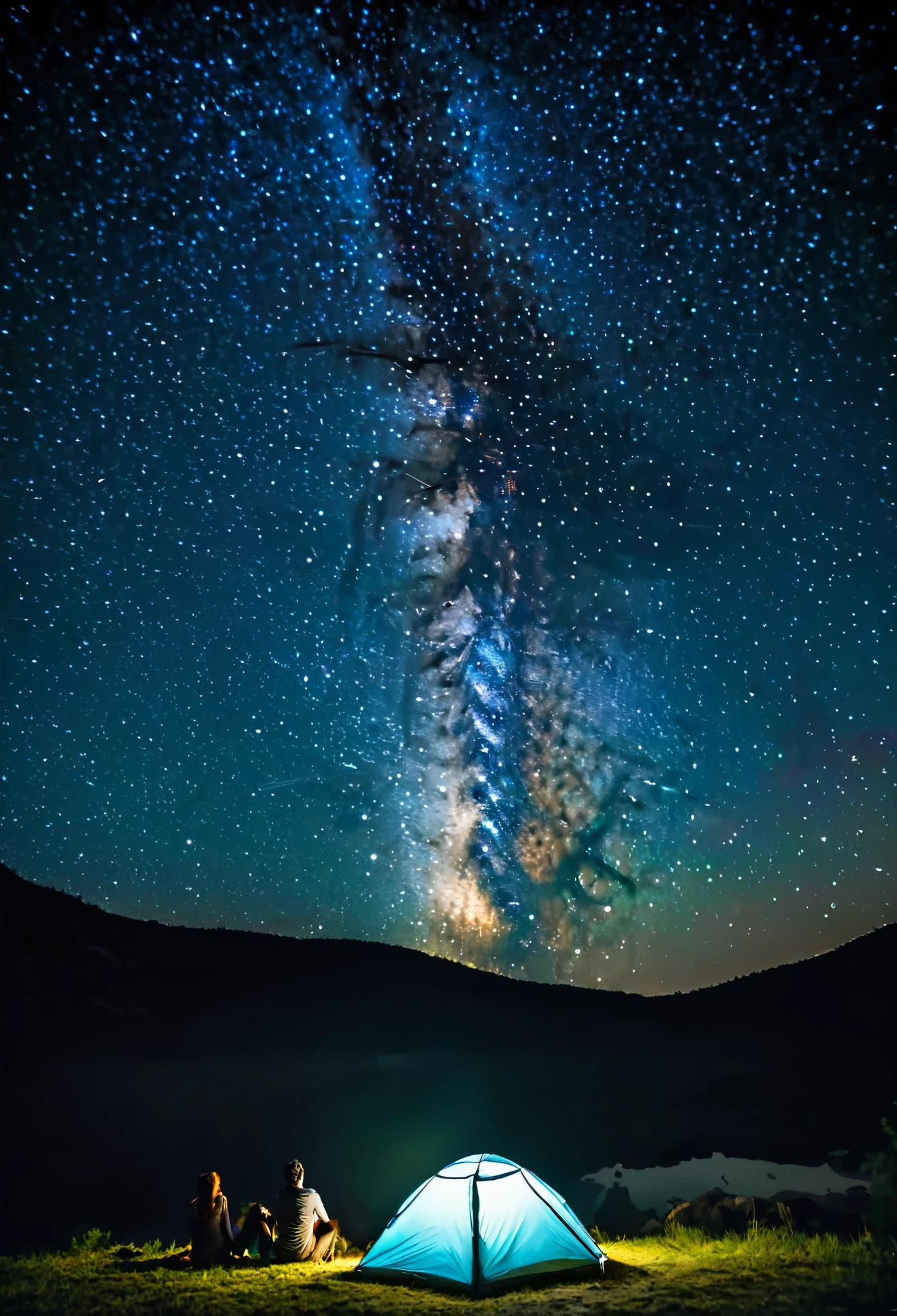 On the night of outdoor camping, the starry sky became the most eye-catching protagonist. Looking up, I saw stars dotted and the Milky Way like a belt. The boundless universe seemed to be within reach, giving people a sense of mystery and grandeur that transcends time and space. Camping under the starry sky is not only an intimate encounter with nature, but also a spiritual baptism. On a peaceful night, people can let go of the noise and fatigue of the day, calm down and appreciate the beauty of the starry sky, and feel the vastness and depth of the universe. On such a night, people's souls are relaxed and nourished, as if blending with the starry sky, sharing the mysteries of the universe and the meaning of life together,Outdoor, Camping, Night, Sky, Stars, Universe, Mysterious, Magnificent, Nature, Contact, Relax, Nurture, Quiet, Night, Soul, Integration, Universe, Secrets, Life, Meaning