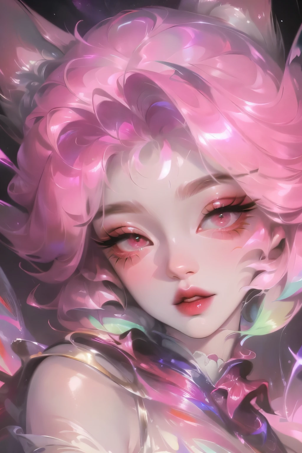 masterpiece, best quality, masterpiece, God-like quality, Godly Art, The face is rich in detail, whole body, Highly realistic, Lovely, Young Girls, big eyes, Long eyelashes, Colorful hair, Colorful eyes, shiny skin, Full lips, thick lips, shiny skin, blush,