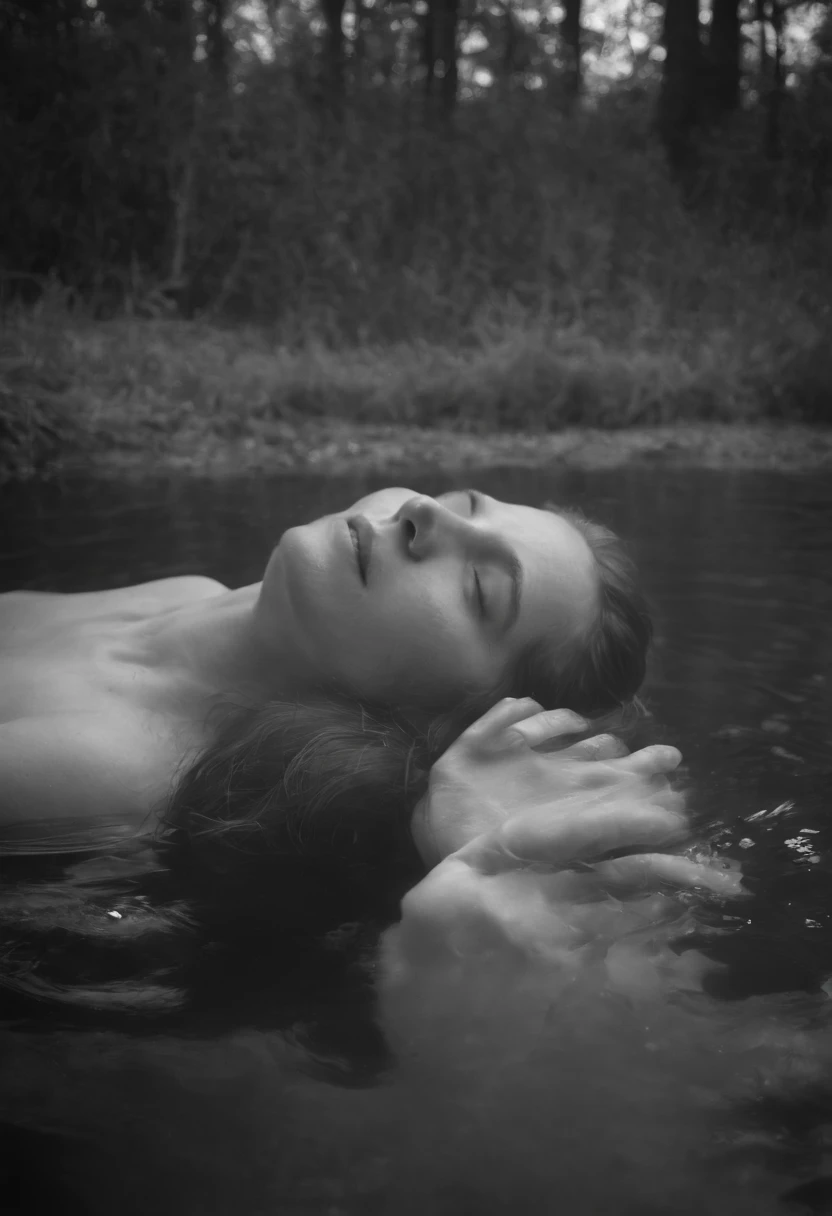 Black and white photo of a drowning person, Inspired by David Octavius Hill, photogravure, Inspired by Eugène Carrière, Painterism, The first ever photograph, inspired by Jean-Jacques Henner, grainy damaged photo, Hot type, Dougro type, damaged photo, author:Theodore Ribot