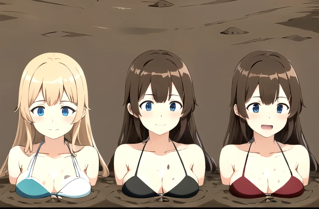 Sinking Head First Deviantart Three anime girls in bikinis are standing in the sand - SeaArt AI