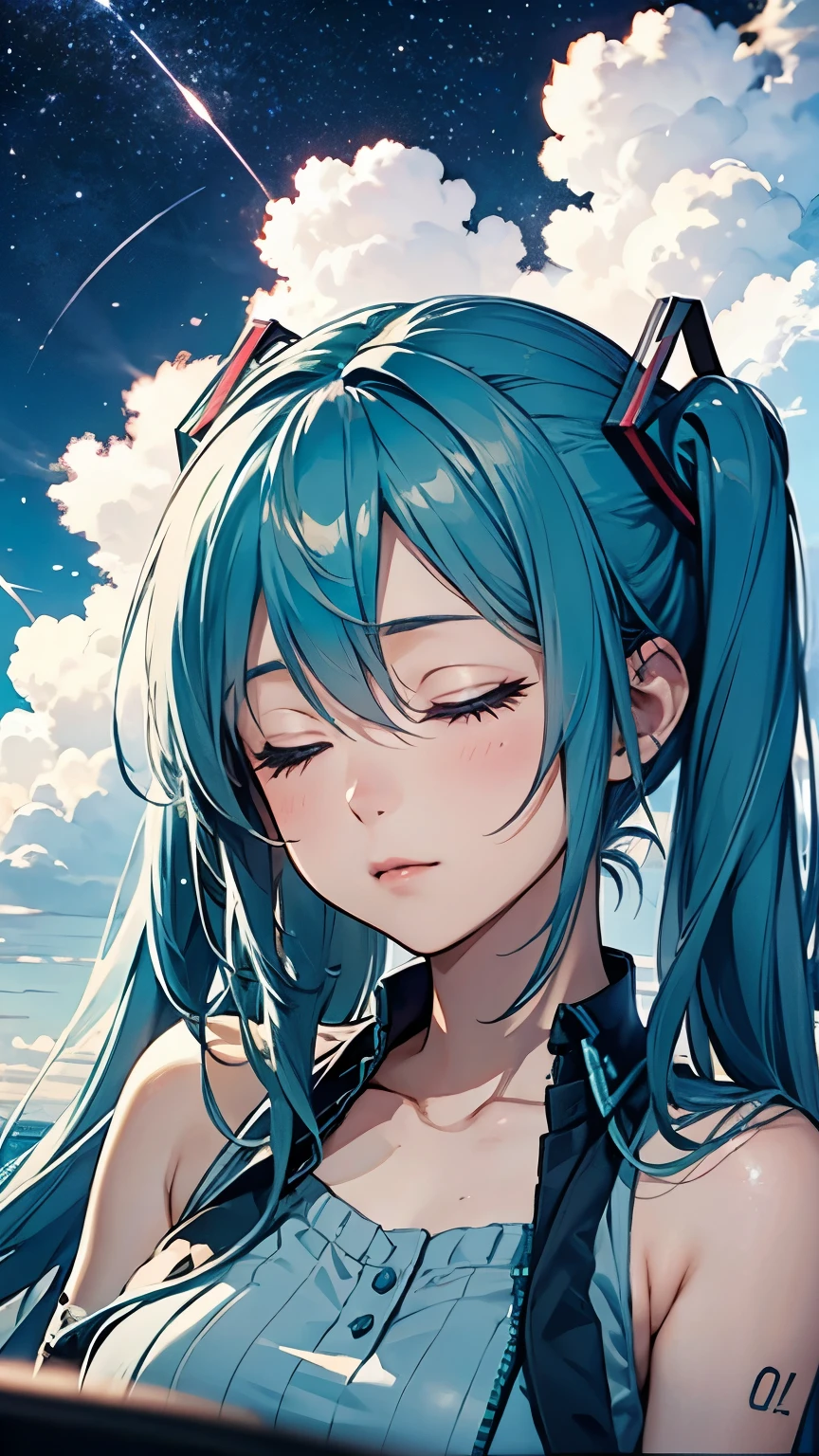 Hatsune Miku as a sleeping on a cloud、Starry Sky