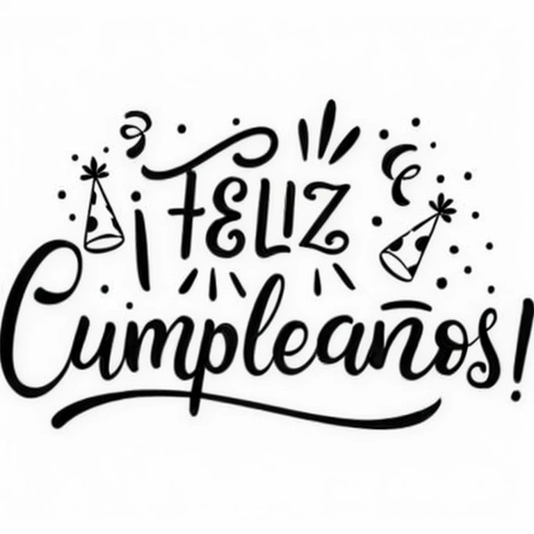 una imagen en blanco y negro de una frase que dice feliz cumplanos, feliz!!!, muy definido, ILLUSTRATION!, vector