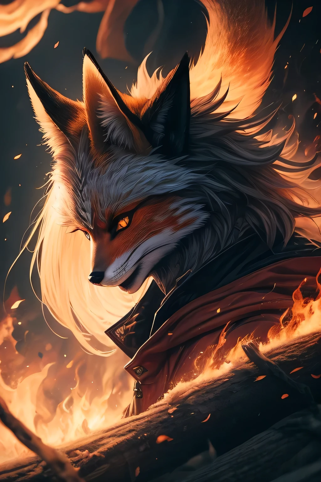 Fox Demon,animal,Down Jackets,Foxfire Curse,Familiar fox,Dreamy atmosphere,The most beautiful form of chaos,Perfect profile,masterpiece,Perfect lighting,Charming smile,grace,Handsome,