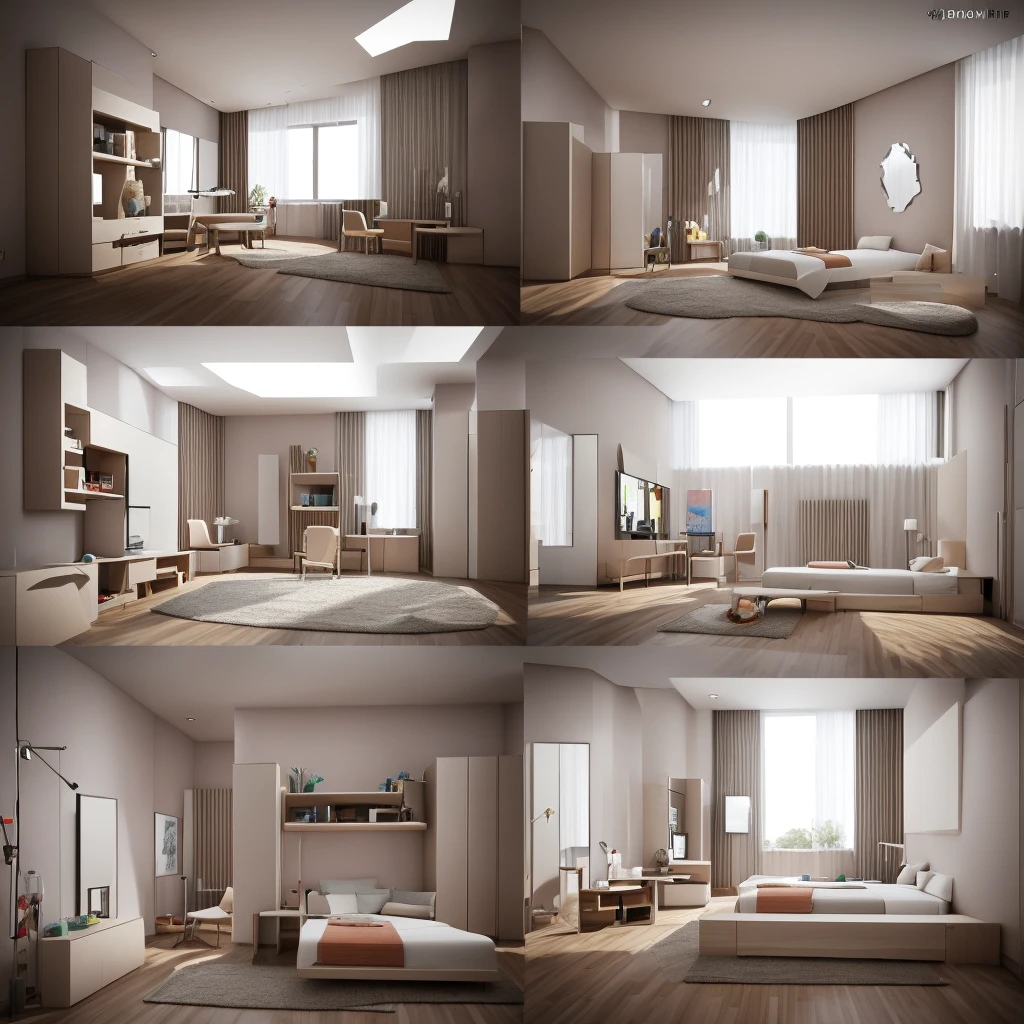 there is a young ??? room with a bed, a couch, a mirror and a window, teenager bedroom, room, full scene camera shot, photograph of 3d iOS room, unsettling photo, 3d image, photorealistic room, phot scanned, distorted photo, photorealistic rendering