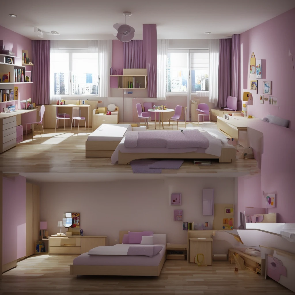 there is a young ??? room with a bed, a couch, a mirror and a window, teenager bedroom, room, full scene camera shot, photograph of 3d iOS room, unsettling photo, 3d image, photorealistic room, phot scanned, distorted photo, photorealistic rendering