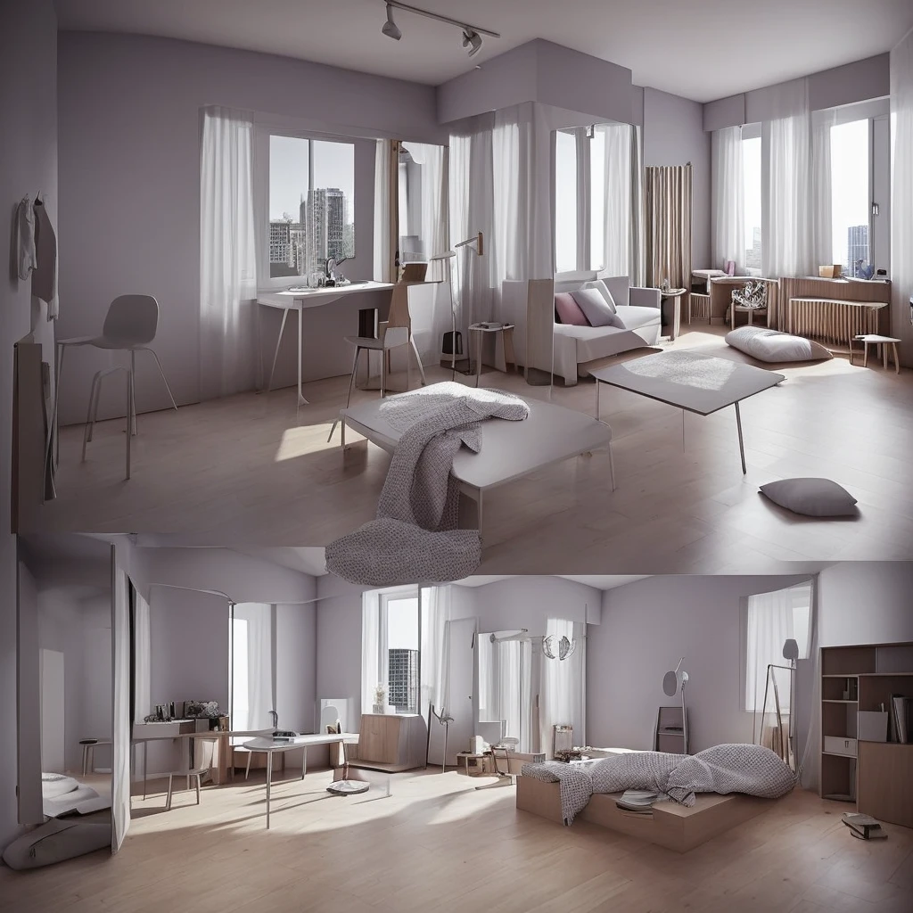there is a young kid room with a bed, a couch, a mirror and a window, ager bedroom, room, full scene camera shot, photograph of 3d iOS room, unsettling photo, 3d image, photorealistic room, phot scanned, distorted photo, photorealistic rendering