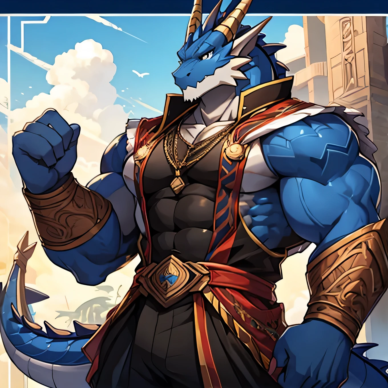 Muscular Macho vestments Navy Blue Dragon Man Handsome