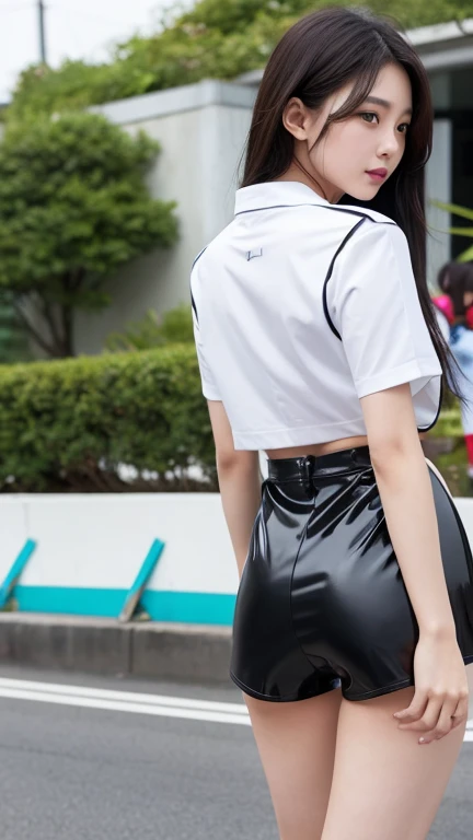 fine day,circuit、Race Queen、2 people、Too much exposed skin、Back view、turn around、Looking down、Korean、nsfw,twe beautiful girls,enamel clothing,racing models,very short shorts,racequeen, circuit,fine day,huge breasts, enamel fabric flom bellow,perfect body, korean beautiful girl,Korean、Beauty、、Very long black hair、Straight Hair、Back view、From the knee up、Big Tits、I can see your back、I can see your waist、I can see your butt、Very large breasts、ピンクのRace Queenコスチューム、とても短いRace Queenコスチューム、Tight clothing、Patent leather、View angle from below、circuit