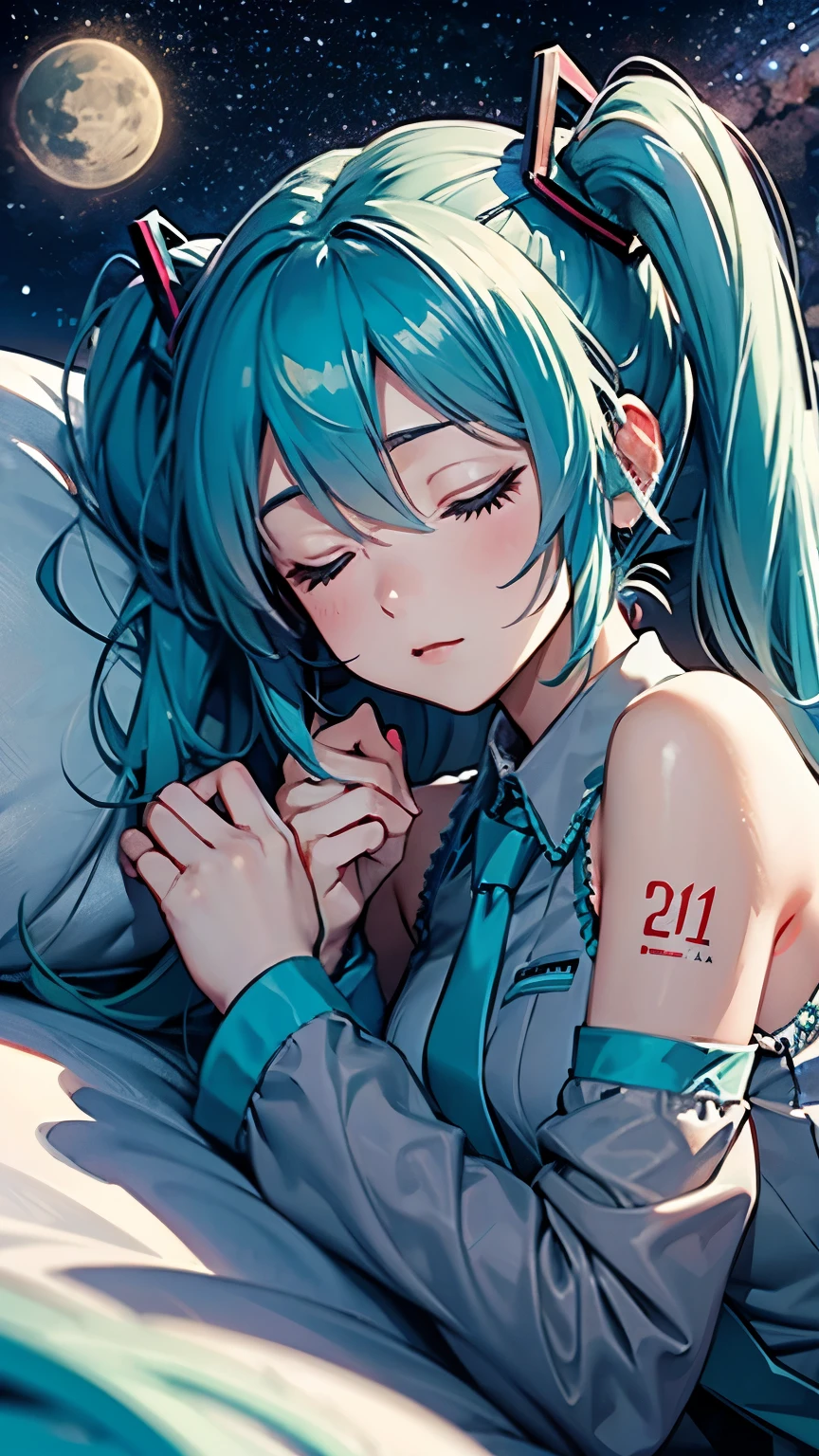 Hatsune Miku as a sleeping on a cloud、Starry Sky