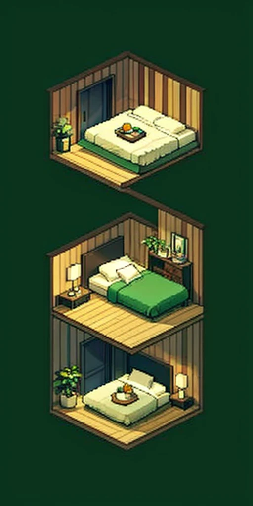 pixel art, luxurious bedrooms, isometric perspective, simple background