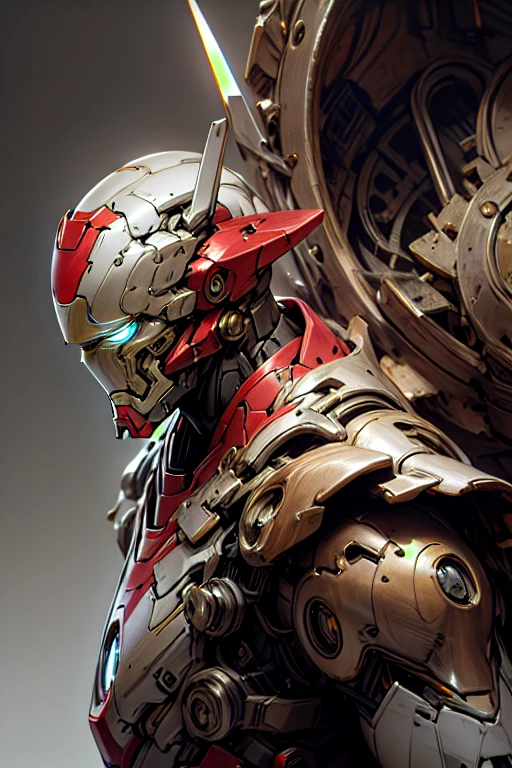 a highly detailed white iron man, beautiful detailed eyes glowing bright blue, intricate metal shell with complex textures and decorations, cinematic dramatic lighting, hyper realistic, 8k, photorealistic, masterpiece, concept art
