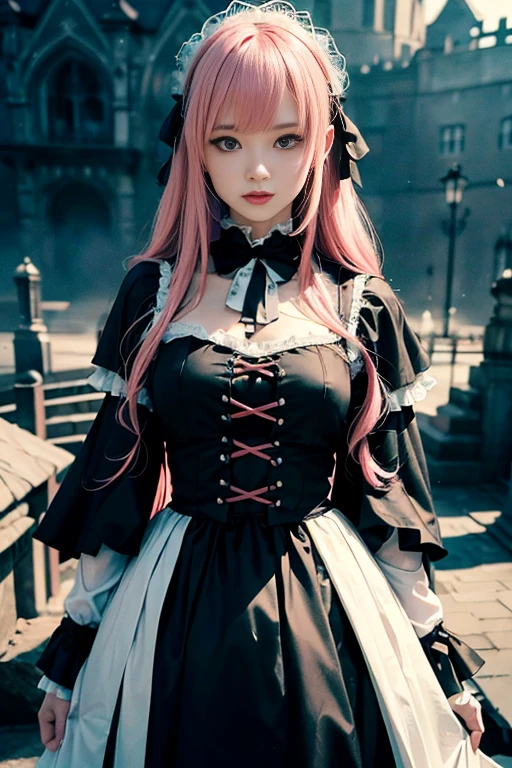 (Raw photo, Best Quality), (Realistic, Photorealsitic:1.3),Best Quality,Highly detailed,masutepiece,Ultra-detailed,Illustration ,Victory
,1 pink-haired idol girl, wear a gothic ta fashion,
Wear a cloak, Japanese girl, Standing on a hill, Dynamic Angle,world masterpiece theater,Messy_long_hair,Best Quality,the Extremely Detailed CG Unity 8K Wallpapers,inky,amazing,Cinematic lighting,lens_f lare, revolution_Style,