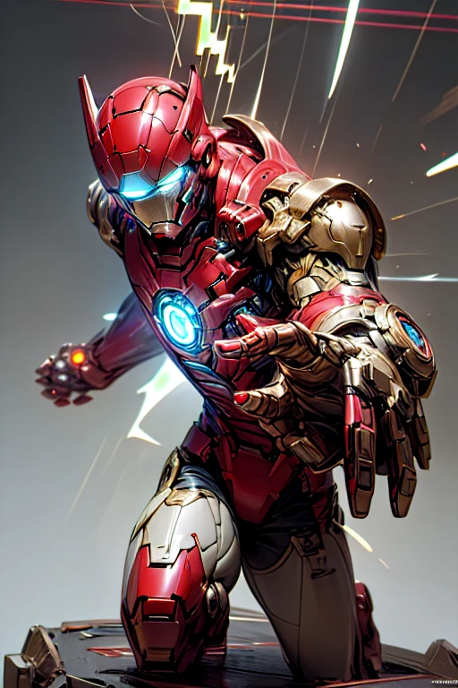 a highly detailed iron man, beautiful detailed eyes, intricate metallic armor, glowing arc reactor, dynamic pose, cinematic lighting, photorealistic, 8k, masterpiece, award winning digital art, stunning visual effects, dramatic shadows, vibrant colors, advanced 3d rendering